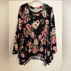 Green Envelope Floral Long Sleeve Top